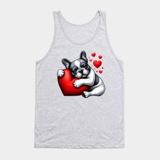 Frenchie Hugging a Heart Shapped Pillow Tank Top